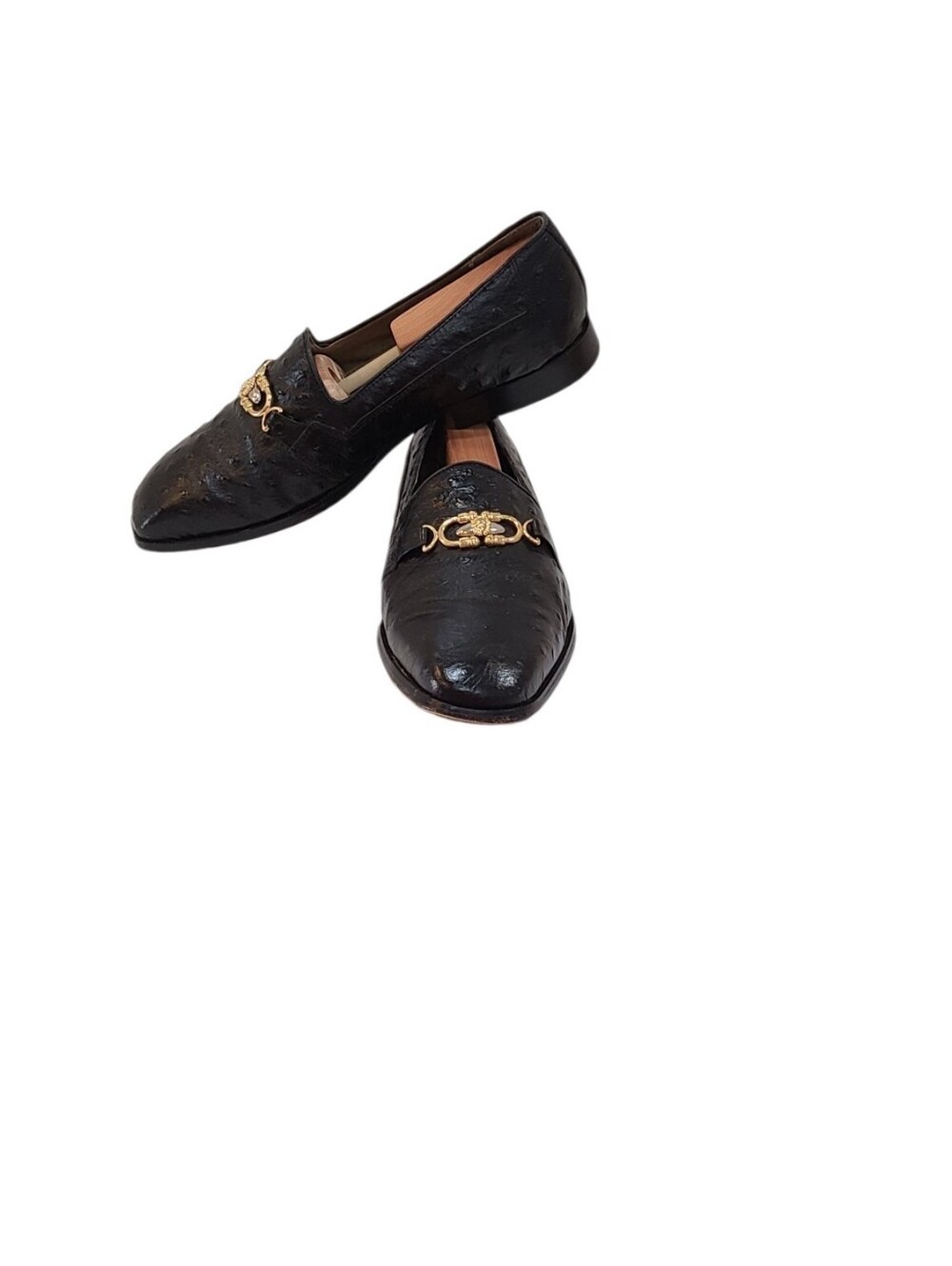 Giorgio Brutini Black Leather Slip-On Loafers with Gold Accent 9.5